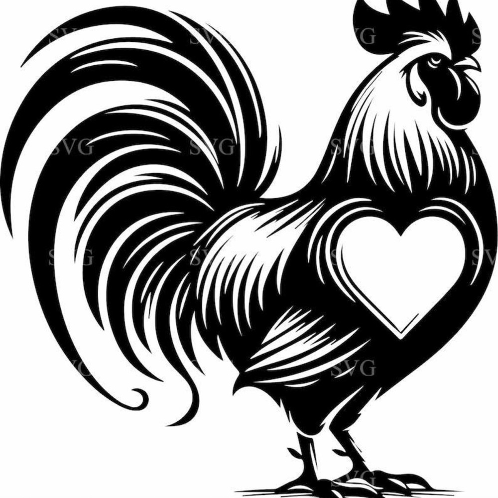 Black Rooster Silhouette Art for Bird Lovers